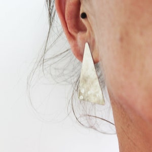 Big bold edgy earrings, Statement Triangle studs, Large Textured stud earrings, Handmade Modern Jewelry, Unique silver earrings, Art Earring image 3