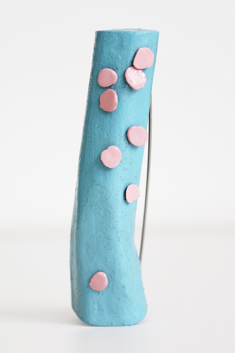 Big Bold Statement Unisex Brooch Special Gift for Her Pink Artisan Contemporary Unique Light Blue Jewelry