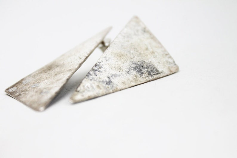 Big bold edgy earrings, Statement Triangle studs, Large Textured stud earrings, Handmade Modern Jewelry, Unique silver earrings, Art Earring image 2