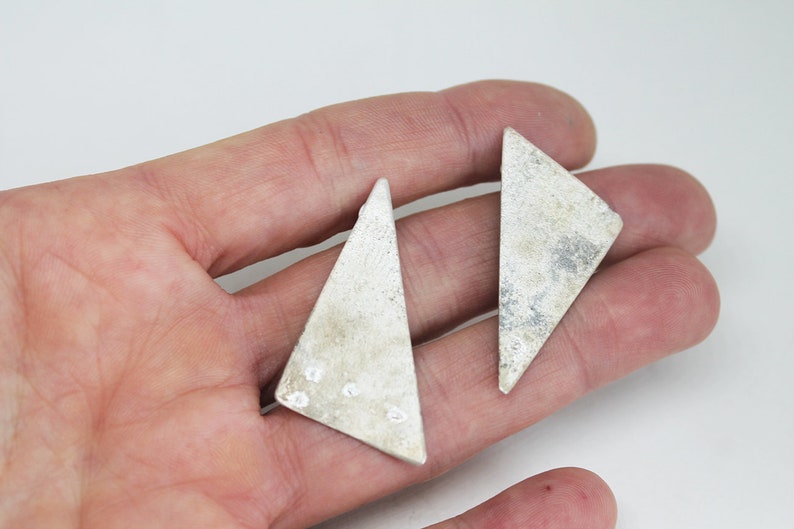 Big bold edgy earrings, Statement Triangle studs, Large Textured stud earrings, Handmade Modern Jewelry, Unique silver earrings, Art Earring image 7