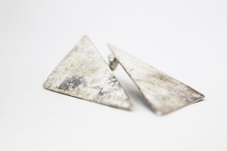 Big bold edgy earrings, Statement Triangle studs, Large Textured stud earrings, Handmade Modern Jewelry, Unique silver earrings, Art Earring image 1