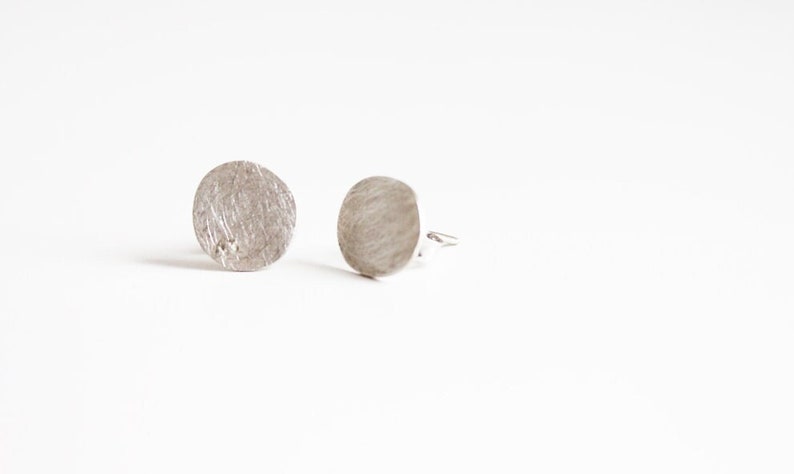 Minimal silver stud, Everyday Modern Earrings, Geometric Earring, Contemporary Jewelry, Everyday Simple Earring, Modernist Brushed Earring image 1