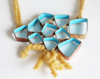 Architectural Statement Mixed Media Unique Necklace, Bold Sculptural Art Necklace, Handcrafted Contemporary Artisan Jewelry, Artsy Necklace