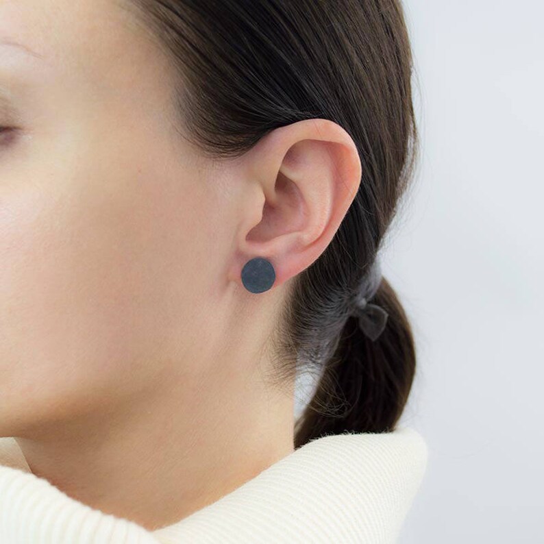 Oxidized Silver Earrings Geometric Studs Simple Black Studs Etsy