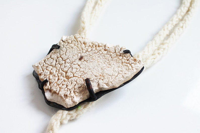 Contemporary Crochet Art Pendant Necklace, Statement White Object Open Necklace, Artisan Bold Jewellery, Unisex Big Necklace, Gift for Her image 6