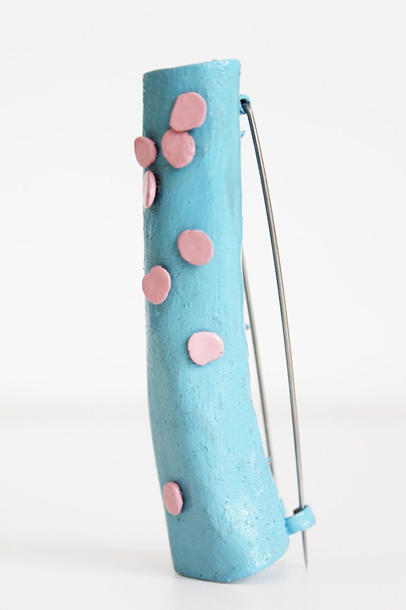 Big Bold Statement Unisex Brooch Special Gift for Her Pink Artisan Contemporary Unique Light Blue Jewelry