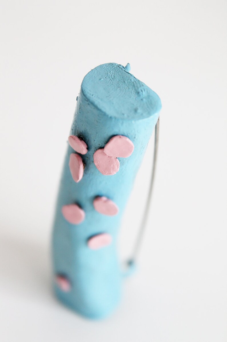 Big Bold Statement Unisex Brooch Special Gift for Her Pink Artisan Contemporary Unique Light Blue Jewelry