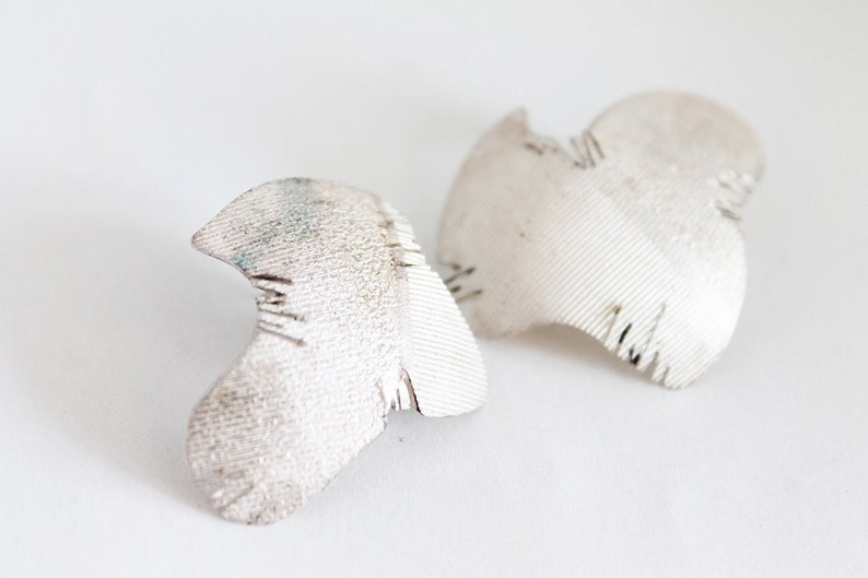 Bold Silver Abstract Earrings, Irregular Artistic Big Stud, Handmade unique jewelry, Organic Classy Earrings, Large Rustic Stud Earrings image 1