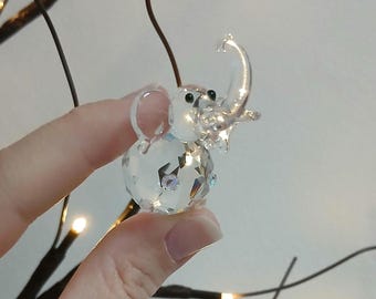 Vintage Hand-blown Glass and Crystal Elephant Ornament Figurine Collectable Small Gift for Her Him