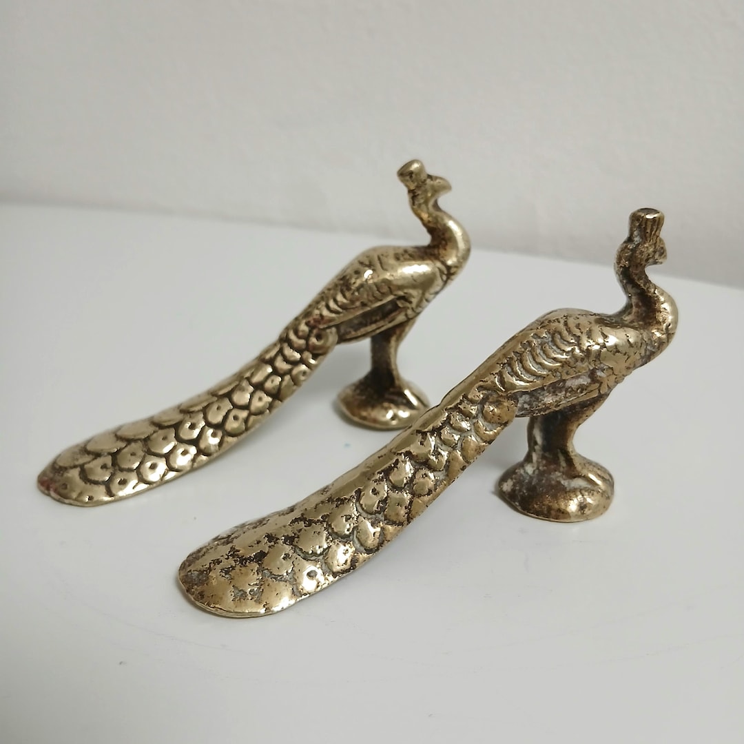 Vintage Solid Brass Peacock Pair Birds Animal Ornaments Figurines Mid ...
