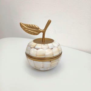 Brass and Mother-of-Pearl Shell Apple Vintage Trinket Jewellery Pot Box