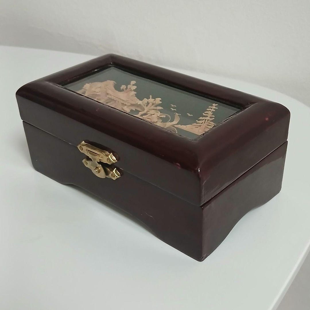 Vintage San You Cork Art Chinese Lacquered Wooden Brass Oriental