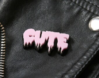 Cute Drippy font pin Pink and white goth pin Pastel Goth Pin Punk pin Pink and white punk pin Jacket pin Rock pin Goth brooch Punk brooch