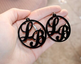 Black font earrings Custom earrings Letter Hoop Earrings Laser Cut earrings Acrylic earrings Gift for her Font earrings Dangle earrings