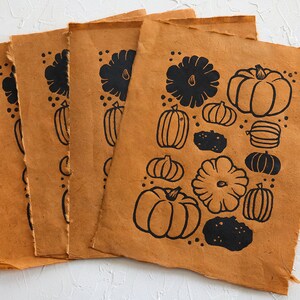 Pumpkin art print Pumpkins Hand printed Retro pumpkin prints Fall prints Fall art Burnt orange Linoleum block Print 8x10 in Unframed image 4