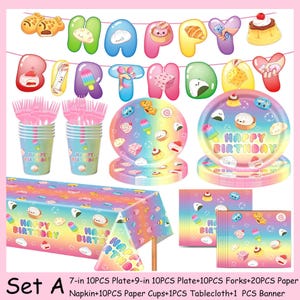 Söt Squishy Mat-tema Födelsedagsfest, Ätbara Kawaii Dumpling Squishy Cupcake Toppers, Dim Sum Födelsedagsfestdekor, Efterrätts-Snacks Festkit