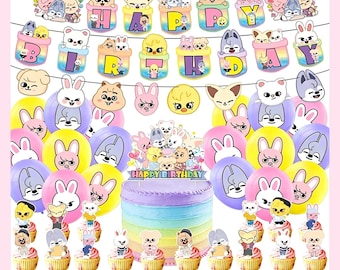S*ZOO Stray Kids Birthday Party Decorations Set,Cartoon Animal Character Happy Birthday Banner,S*AY Fans Party,Kpop Theme Party Supplies
