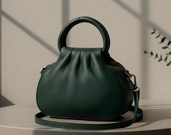 Echtes Lederhandtasche für Damen / Knödeltasche aus natürlichem Rindsleder