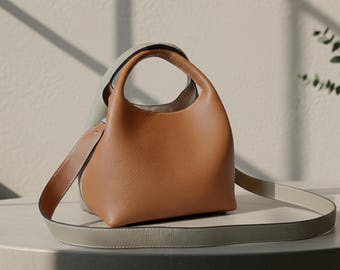 Bolso de hombro de piel auténtica para mujer / Bolso de piel de vacuno bicolor