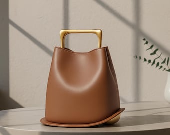 Bolso cubo de piel auténtica para mujer / Bolso de piel de vaca para mujer