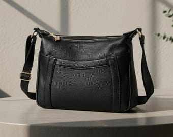 Borsa in vera pelle di vacchetta / borsa a tracolla in pelle per donna