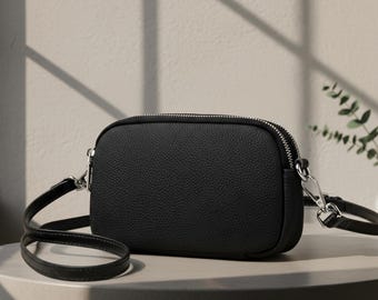 Bolso pequeño de piel auténtica para mujer / Bolso bandolera de piel para mujer