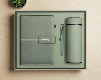 Anpassbare Edelstahl-Isolierflasche: Umweltfreundliche Thermoflasche, Leder-Notizbuch & Stift