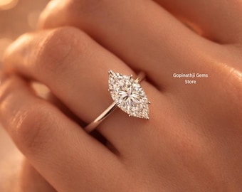 4 Carat Marquise Lab Grown Diamond Engagement Ring | Solitaire Gold Band, IGI Certified  |