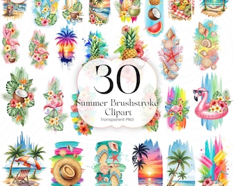 Imágenes prediseñadas PNG de pinceladas de verano, paquete de pinceladas de acuarela, tema de playa tropical para sublimación y diseñadores, SBCP01
