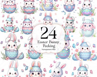 Conejito de Pascua asomado PNG, lindo conejito de acuarela, tema de primavera de Pascua para niños y manualidades, EB001