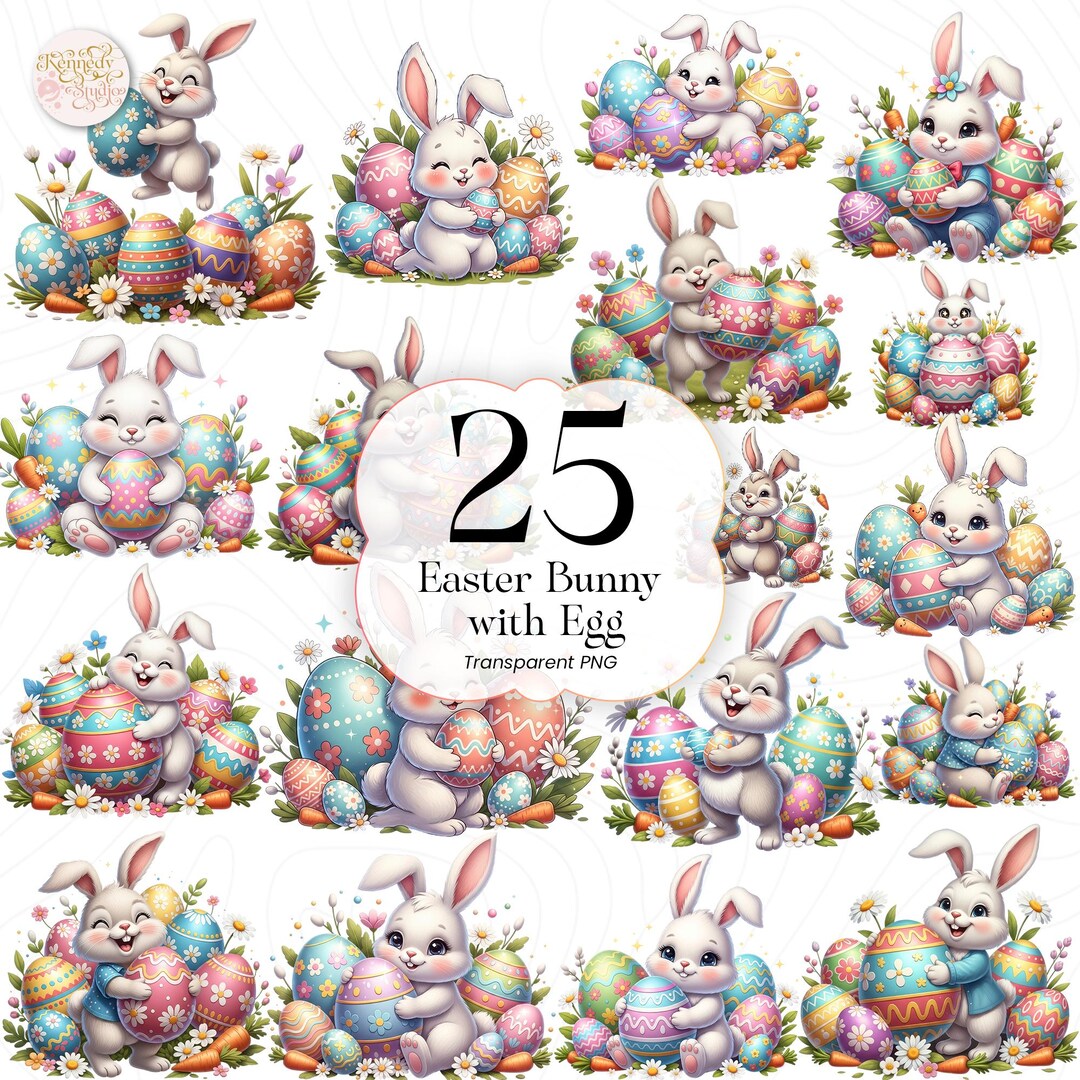 Easter Bunny With Egg PNG Clipart Cute Rabbit Illustration Easter ...