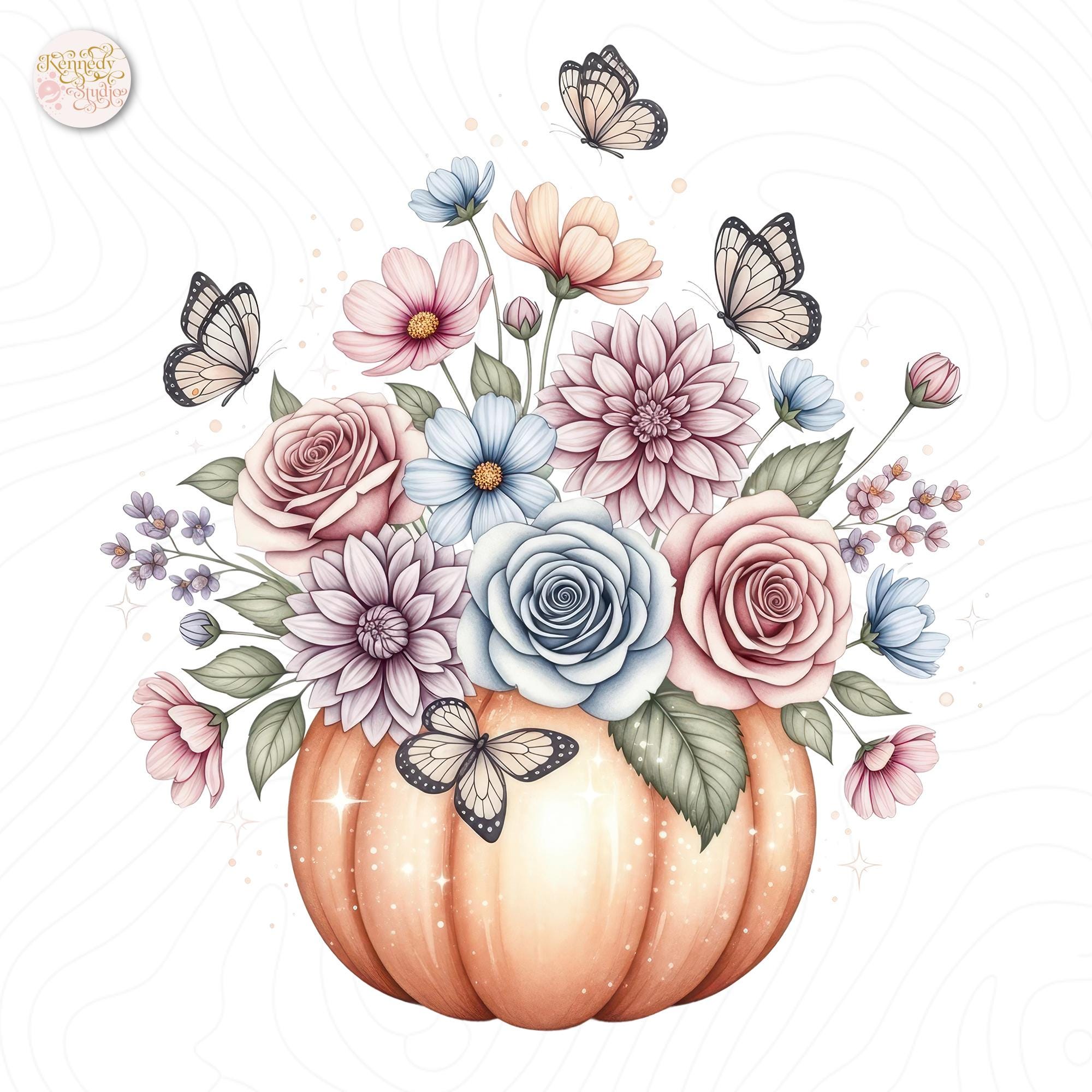 Boho Floral Pumpkin PNG Clipart, Watercolor Transparent Design, Fall ...