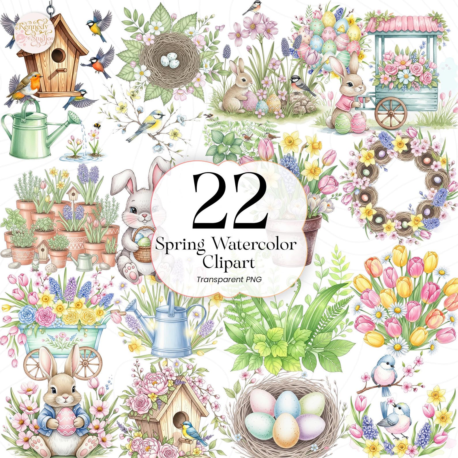 Spring Watercolor Clipart PNG Floral Elements Bundle Spring Theme ...
