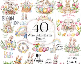 Aquarell Osterhase PNG Clipart, handgemalte Kaninchen Illustration, Ostern Frühling Dekor, digitaler Download, EB001