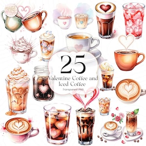 Coffee & Iced Coffee Watercolor PNG Clipart Drink Illustration Valentine’s Day for Coffee Lovers VCP001