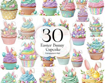 Cupcake de conejito de Pascua PNG, ilustración de postre, diseño de Pascua de primavera para niños, decoración de panadería, EB001
