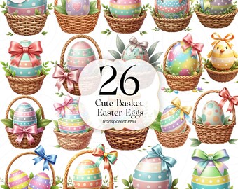 Bonita cesta de huevos de Pascua PNG Clipart Pastel Primavera Conejito de Pascua Diseño Infantil, EB001