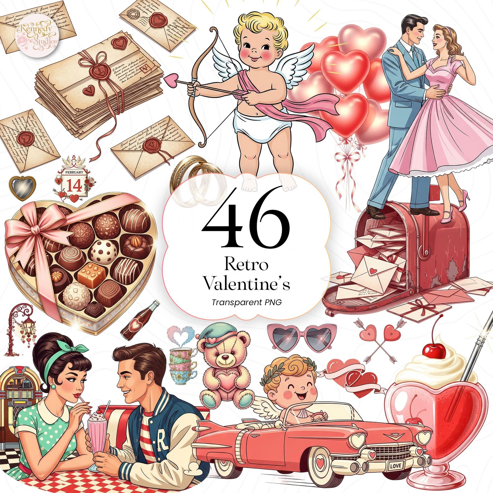 Retro Valentine PNG Clipart Groovy Love Hearts Valentine’s Day for ...