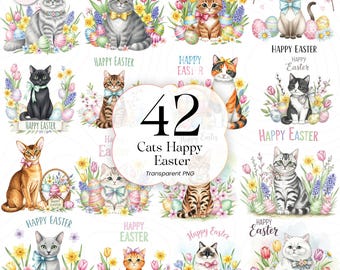 Gato de Pascua PNG Clipart Lindos Gatitos Ilustración Feliz Pascua Manualidades para Niños, EC001