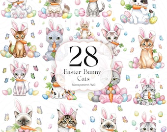 Conejitos de Pascua PNG Clipart Ilustración Linda Primavera Amantes de los Gatos Descarga Digital, EBC01