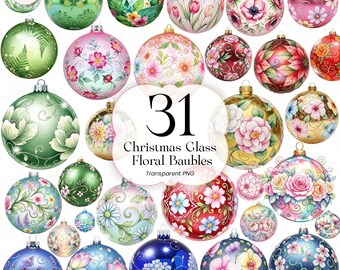 Adornos florales de cristal navideños PNG Clipart, elegantes adornos navideños para bricolaje y sublimación, CGFB01
