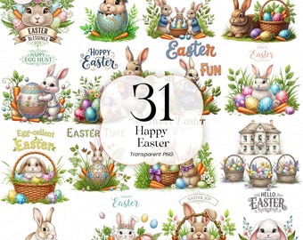 Feliz Pascua PNG Clipart, Ilustración linda de conejito y huevos de Pascua, Diseño de primavera para niños, HE001