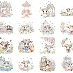 Floral Cute Cow Watercolor PNG Clipart Boho Farm Animal Illustration ...