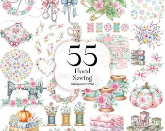 Máquina de coser floral PNG, estilo vintage de acuarela, para manualidades y acolchado, para aficionados al bricolaje, FS001
