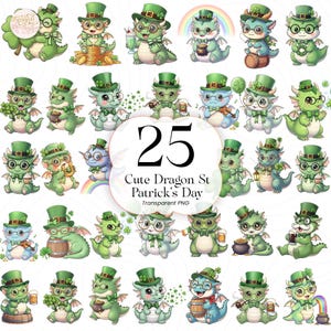 Lindo dragón PNG, descarga digital de fantasía kawaii, diseño de sublimación irlandés del Día de San Patricio para niños, CDP01