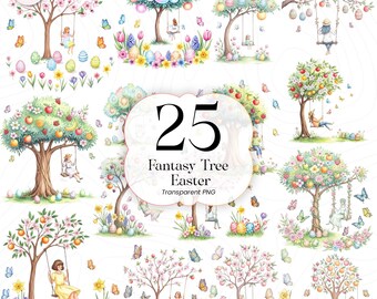 Fantasiebaum PNG Clipart, Magische Illustration, Ostermotiv, Digital Download, FT01