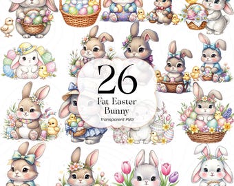 Conejito de Pascua PNG, Ilustración linda de conejito regordete, Diseño de Pascua de primavera para niños, EB01