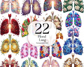 Pulmones anatómicos florales PNG, Arte respiratorio botánico en acuarela, Regalo médico para terapeuta respiratorio, Diseño de sublimación FL01