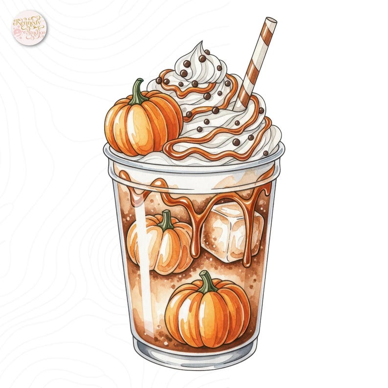 Fall Drinks Clipart PNG Watercolor Bundle, Pumpkin Spice Latte Coffee ...