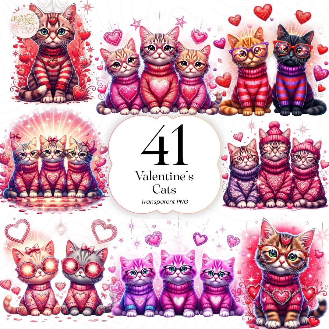 Valentine Cats PNG Clipart Cute Cat With Heart Valentine’s Day Cat ...